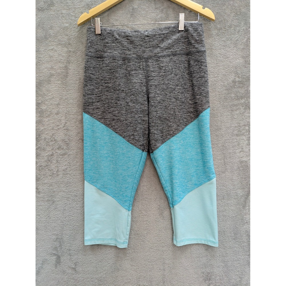 Athletic Colorblock Capri Leggings Womens L Grey Teal DriWorks Activewear
